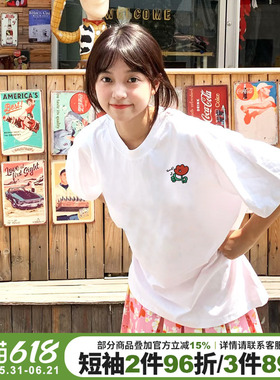 chic甜美风宽松纯棉白色短袖t恤女夏季新款百搭纯棉小个子上衣潮