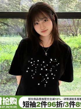小众设计感学院风宽松黑色短袖女