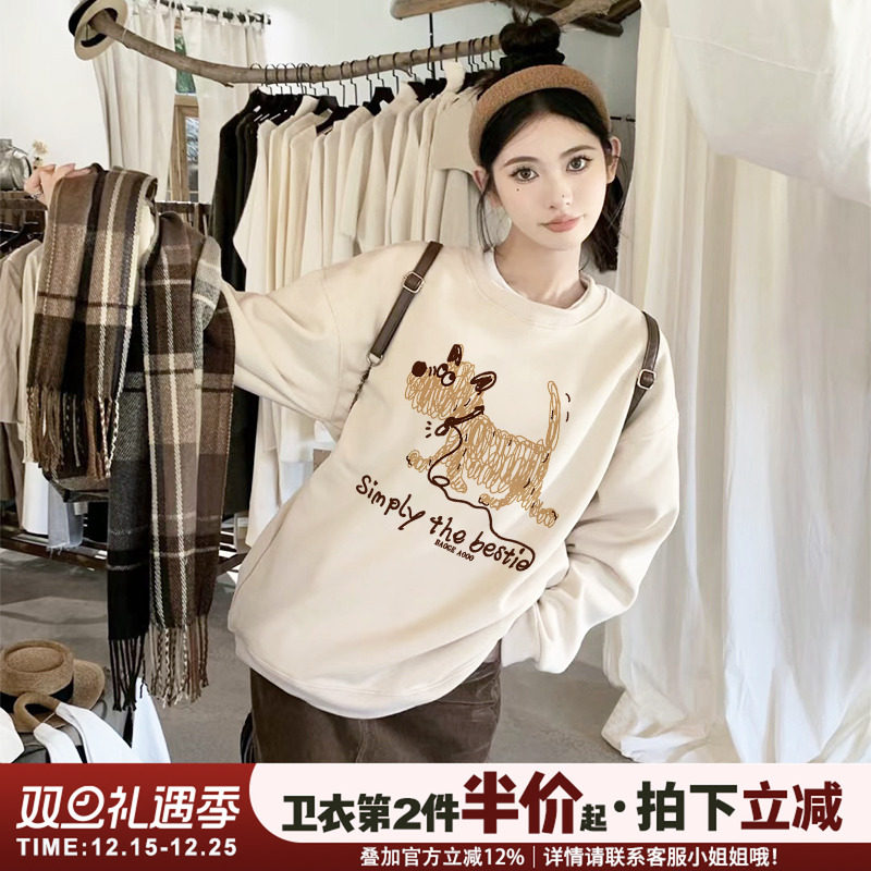 加绒加厚宽松韩版古着感通勤卫衣