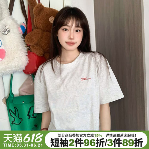 美式慵懒风字母印花通勤半袖上衣