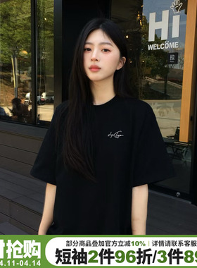高级感韩系简约风纯棉黑色短袖t恤女2026夏季新款宽松显瘦上衣潮