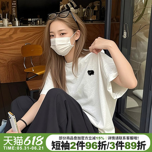 简约风百搭纯棉花灰色短袖t恤女夏季新款高级感宽松正肩半袖上衣