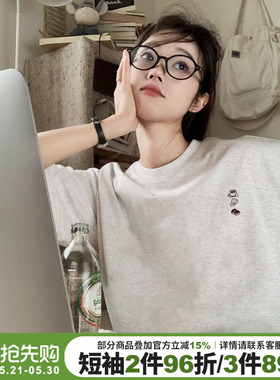 2026新款简约风休闲百搭纯棉花灰色短袖t恤女韩系复古半袖上衣夏
