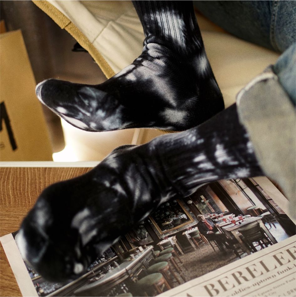 3双扎染袜子秋冬毛巾底加厚纯棉中筒袜男士街头嘻哈潮流长袜运动