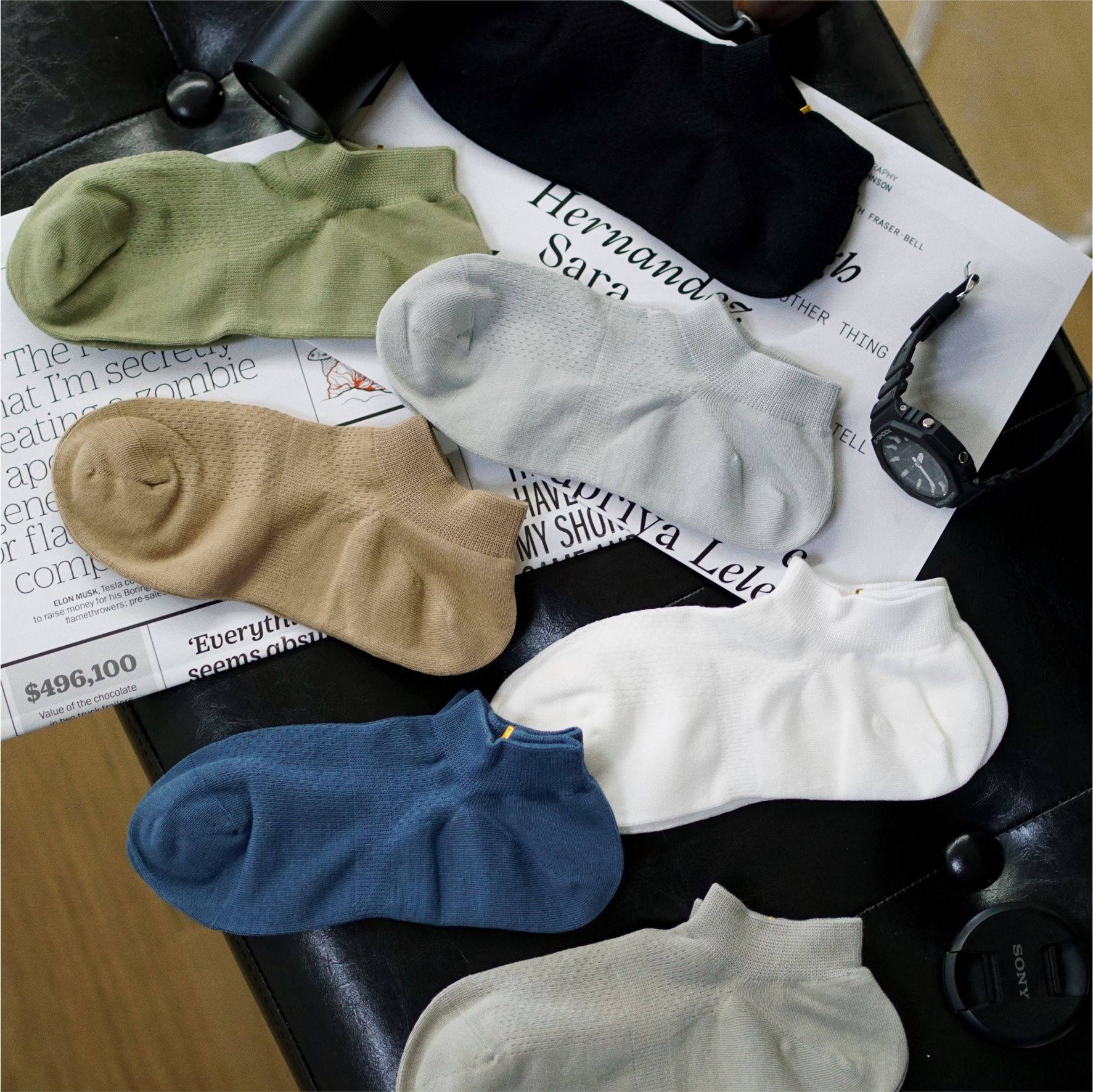 袜子夏季男士防滑短袜纯棉吸汗防臭纯色百搭休闲袜透气舒适防臭