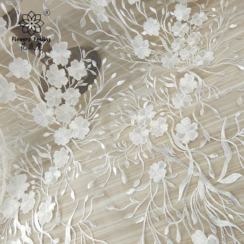 新款3D立体感刺绣唯美海草涤光绣花网布蕾丝花边面料礼服婚纱布料
