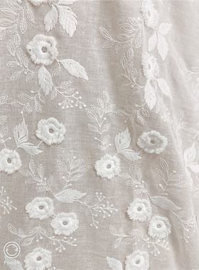 9088棉布立体刺绣白色牛奶丝蕾丝绣花布料春夏女装连衣裙窗帘面料