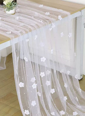 白色海棠花钉珠绣花布料立体花朵微弹面料连衣裙婚纱礼服童装辅料