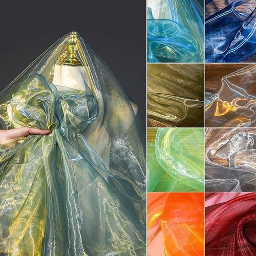 渐变欧根纱液体流光面料 diy服装布料软纱舞台背景布幼儿园环创