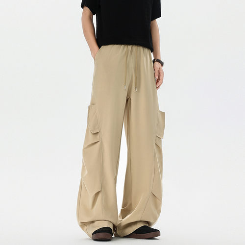 5XL 美式工装冲锋裤男高街褶皱阔腿休闲伞兵裤子 K9223-