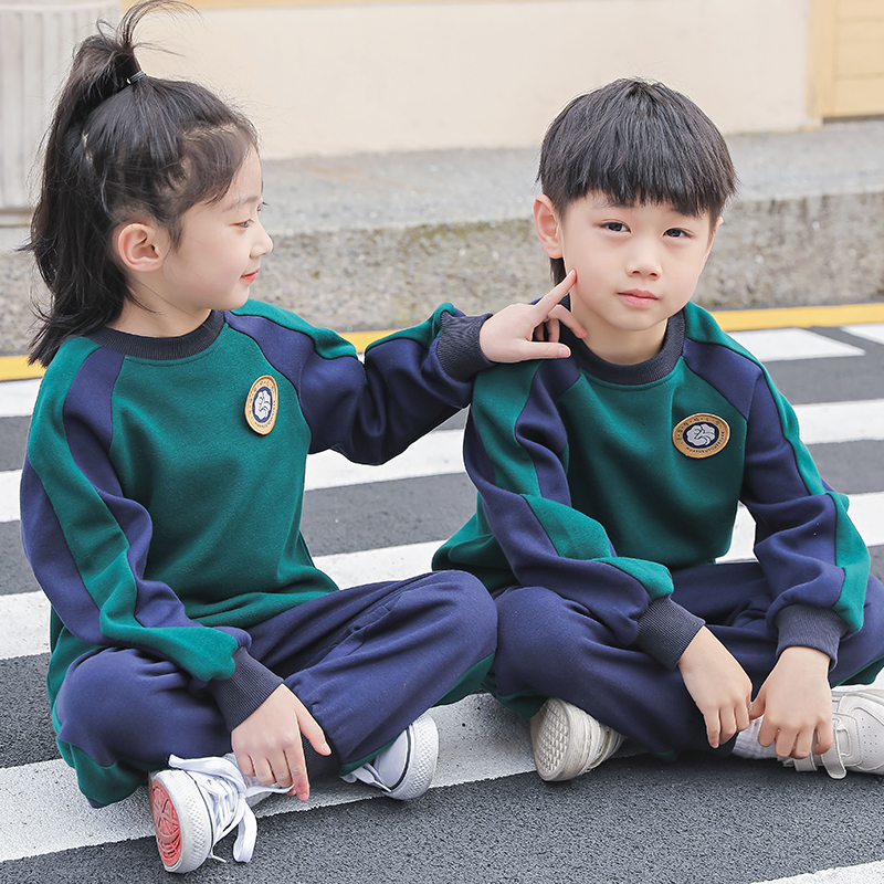 幼儿园园服新款加厚卫衣校服儿童班服纯棉英伦学院风运动服套装