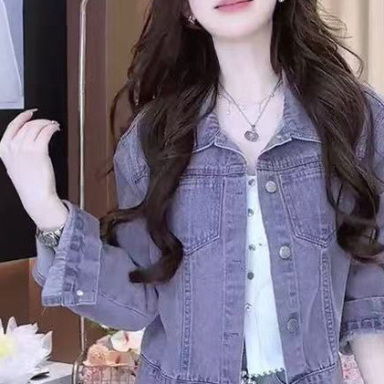 紫色牛仔套装高腰半身裙牛仔外套两件套牛仔套装裙时尚显瘦气质