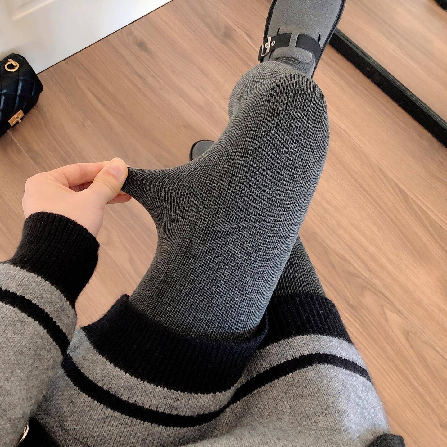 秋冬烟灰色打底裤女外穿加绒加厚深灰色连裤袜压显瘦保暖打1016z