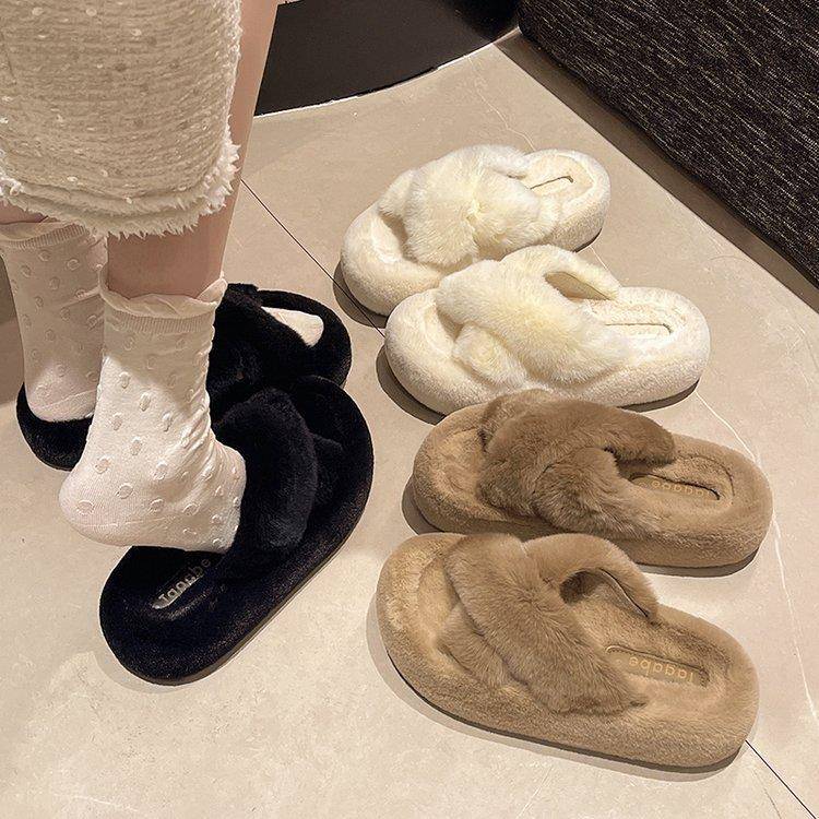秋冬百搭洋气爆款毛毛鞋拖鞋女毛交叉全毛底45厘米厚底毛毛1001c