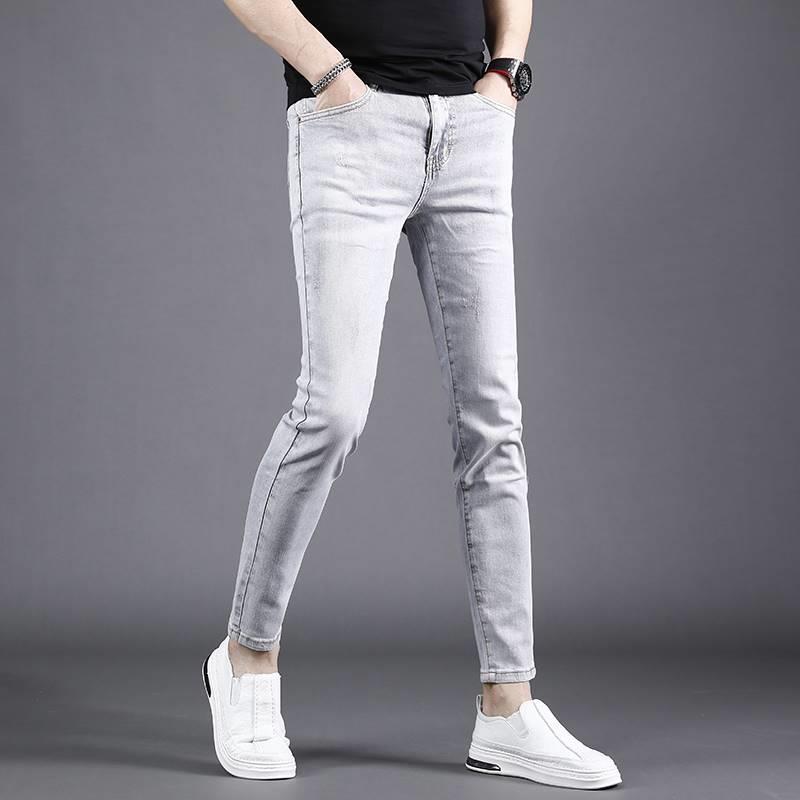 休闲牛仔裤男0727m浅灰色九分夏季新款简约修身小脚韩版潮流裤子