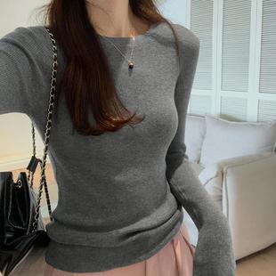 螺纹洋气内搭上衣1013c 修身 冬季 套头灰色针织毛衣女打底衫