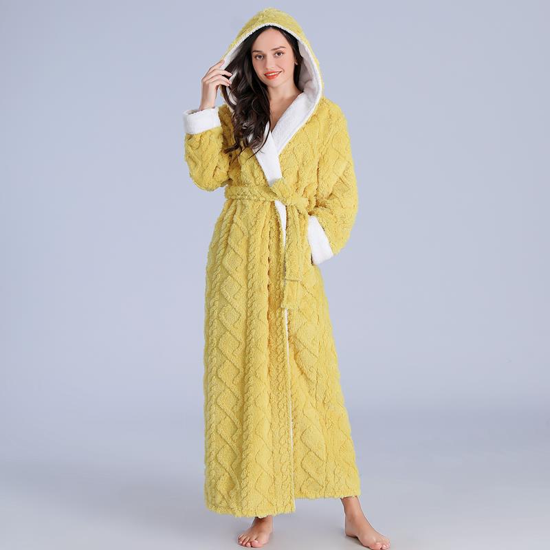 秋冬睡袍女秋冬季加长款加厚2025年新款长袍带帽珊瑚绒睡衣1009c