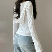 短款 春季 0205z 拉炼炼开衫 修身 白色V领连帽长袖 T恤女甜酷辣妹薄款