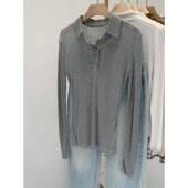 春季 单穿上衣0205z T恤2026新款 别致灰色POLO领薄款 长袖