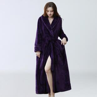 加厚保暖珊1009c 法兰绒浴衣情侣紫色长款 秋冬睡袍女秋冬季 加长款