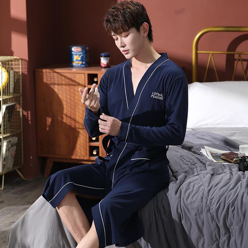 秋冬睡袍男秋季长袖浴袍20年新款四季中长款浴衣睡衣家居服1009c