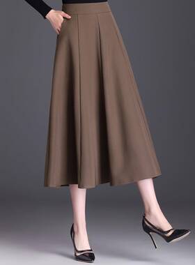 春季西装裙a字半身裙女2025新款高腰显瘦中长款垂感大摆百褶0108z