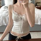 春季 港味辣妹蕾丝拼接内搭吊带背心女心机蝴蝶结系带别致0205z