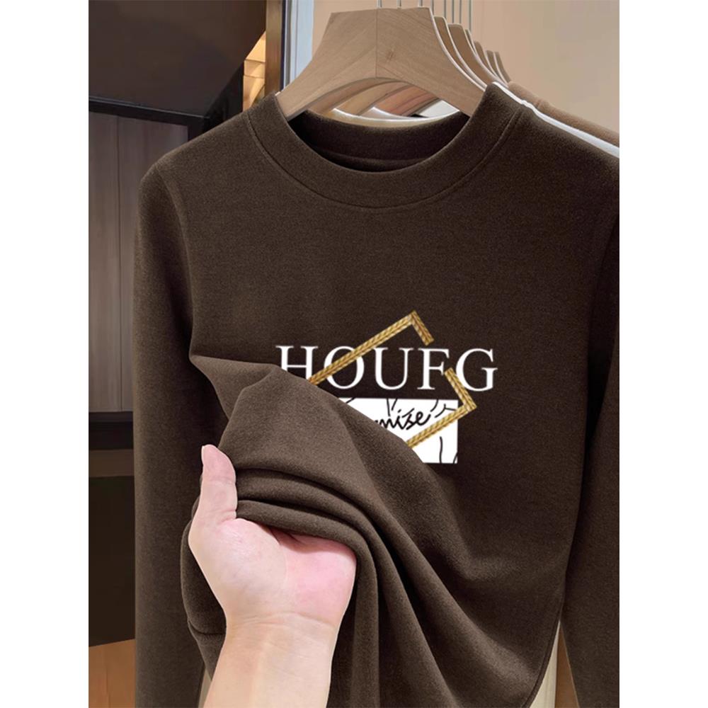 咖色打底衫女秋季新款美拉德修身内搭大码加厚磨毛保暖上衣1027r