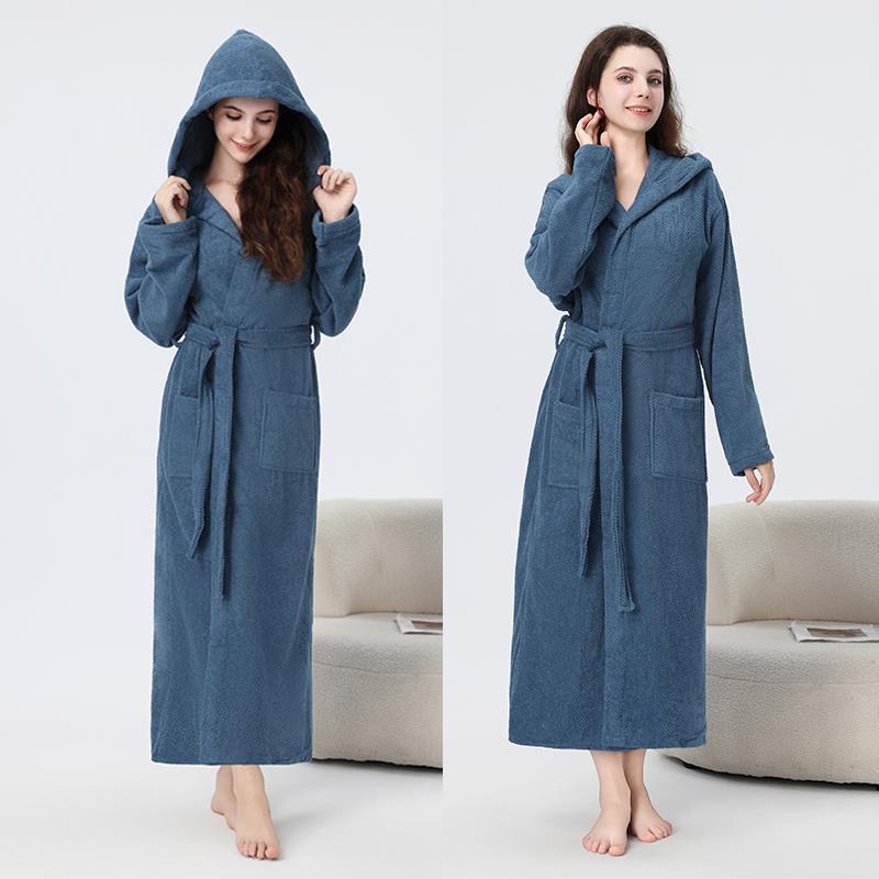 秋冬浴袍女连帽加厚睡衣秋冬款加长款男士睡袍1009c
