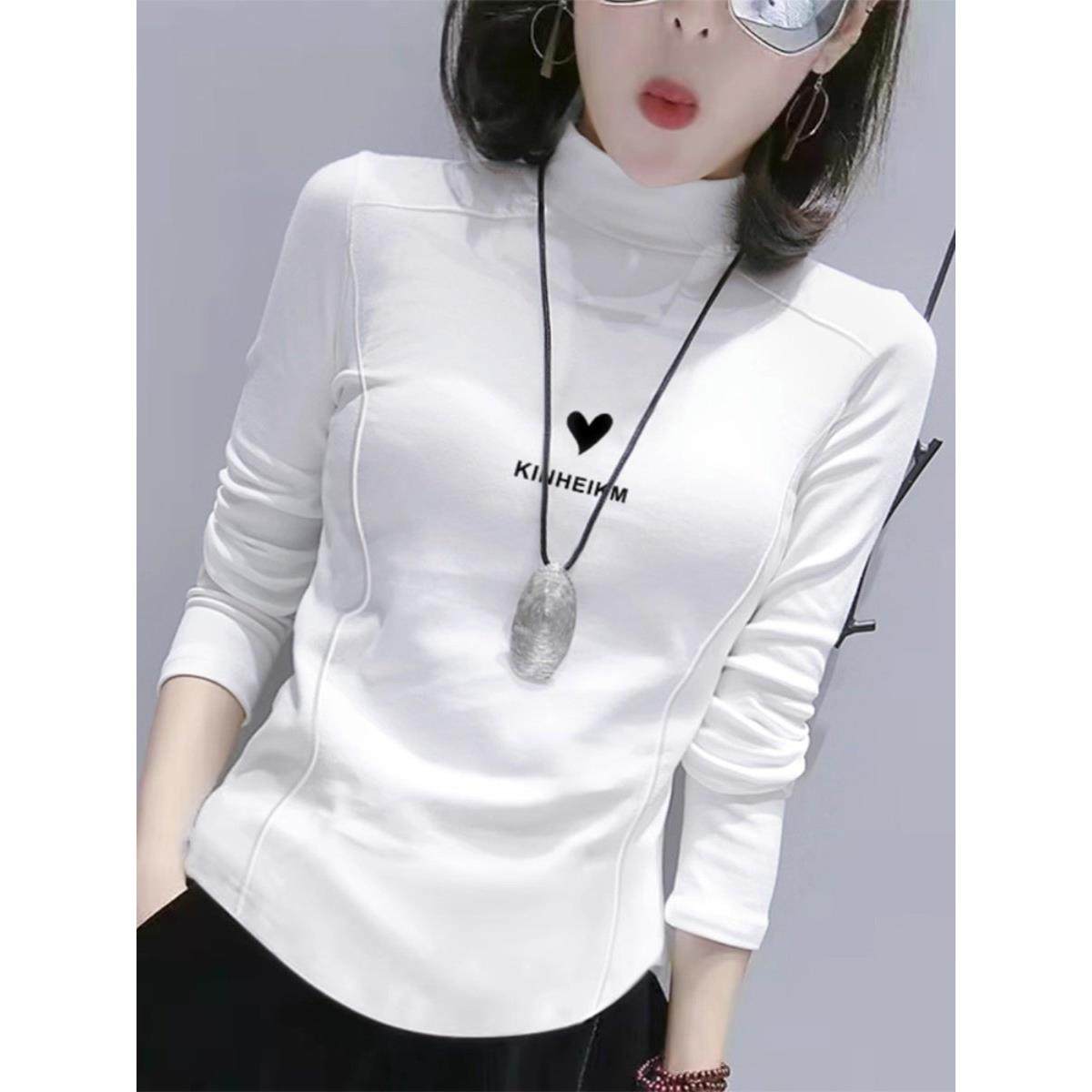 半高领打底衫女2026春秋休闲百搭白色纯长袖T恤修身显瘦鱼0112z,女装/女士精品,T恤,淘宝优惠券,粉丝福利购,淘宝优惠卷