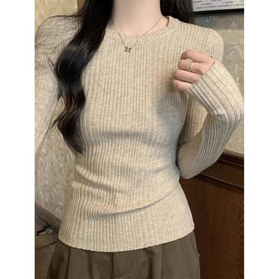 秋冬坑条内搭毛衣女针织衫修身正肩长袖上衣时髦打底衫1211z