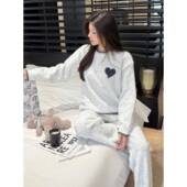 新款 爱心简约珊瑚绒睡衣女2026加厚半边绒可外穿家居服保暖0128z