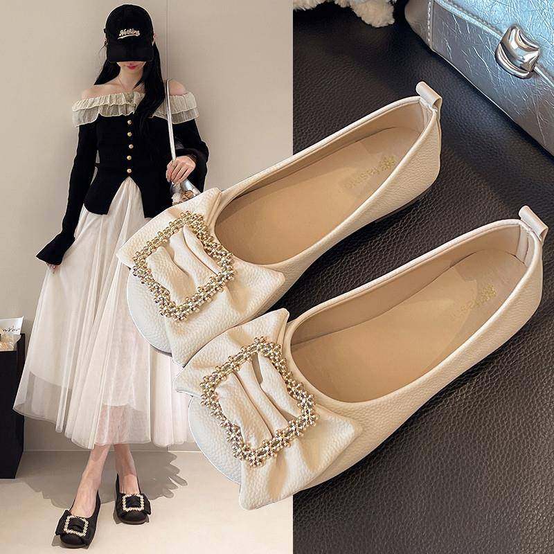 春季浅口大尺码单鞋女2026新款时尚百搭蝴蝶结水钻方扣一脚0121n,女鞋,浅口单鞋,淘宝优惠券,粉丝福利购,淘宝优惠卷