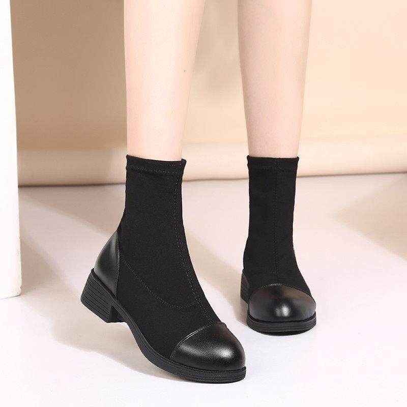 2026春秋短筒弹力布靴女显瘦中跟薄款袜靴粗跟小短靴马丁靴0120r,女鞋,时装靴,淘宝优惠券,粉丝福利购,淘宝优惠卷