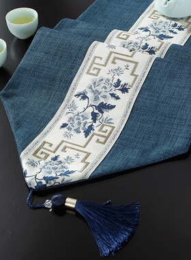 桌旗轻奢高端简约刺绣流苏新中式禅意茶席茶几桌布茶台布艺0414a