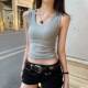美式 灰色领修身 外穿无袖 春季 工字背心女基础短款 辣妹遮副乳0205z