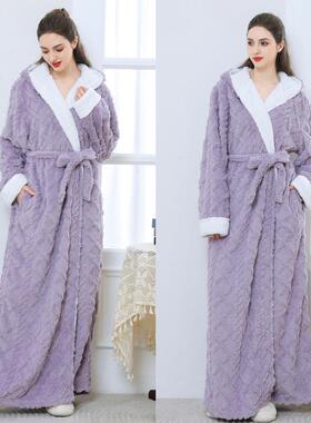 秋冬睡袍女秋冬季加长款2025新款紫色法兰绒加厚珊瑚绒睡衣1009c