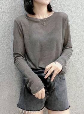 欧洲站2026春夏新款薄款纯色面膜长袖T恤女宽松圆领内搭衣上0111r