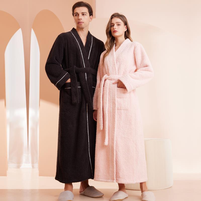 秋冬加绒睡袍男加厚浴袍女糯米绒保暖情侣睡衣可外穿秋冬季1009c