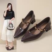 春季 中跟粗跟一字带通勤气质0205z 女2026新款 法式 尖头玛丽珍单鞋