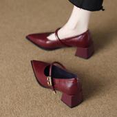 女2026早春季 春款 新款 包鞋 法式 尖头玛丽珍女鞋 时尚 高跟小皮0129w