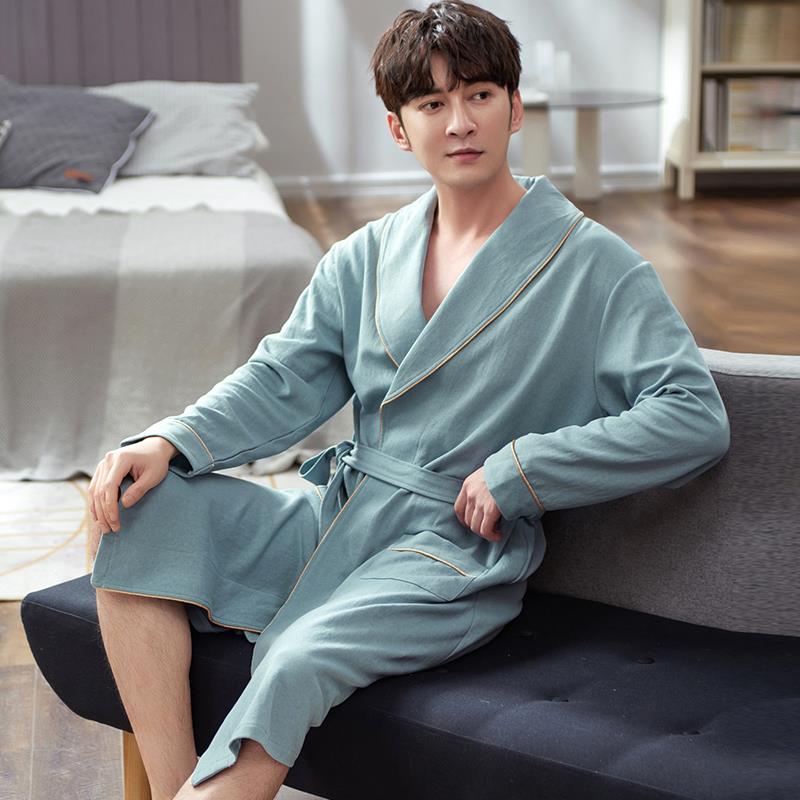 秋冬睡袍男士睡衣男浴袍秋款秋季长袖家居服中长款薄款大码1009c