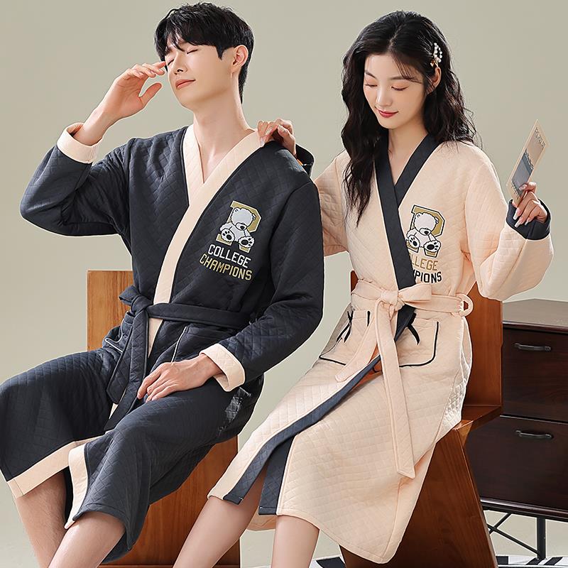 秋冬睡袍冬季女款加厚中长款2025新款秋冬薄款夹棉男士浴袍1009c