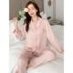韩版 春粉色豹纹长袖 睡衣女提花套装 新款 色简约大码 家居服0128z