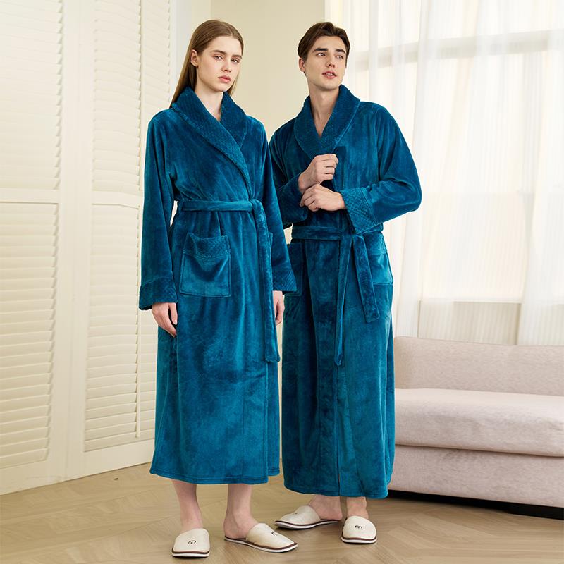 秋冬睡袍男士睡衣长款秋冬双面绒不掉毛冬季加厚法兰绒浴袍1009c