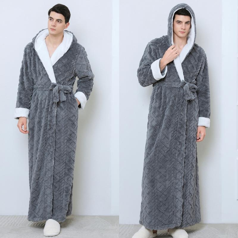 秋冬睡袍男士秋冬季加长款加厚加绒2025新款法兰绒珊瑚绒睡1009c