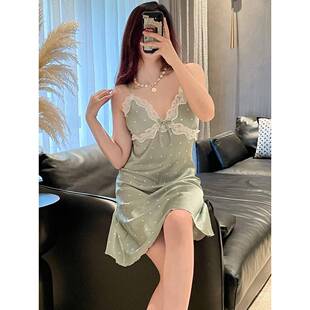 新款绸吊带女睡衣2026新夏季蕾丝波卡圆点与乳房垫粹的欲望0128z