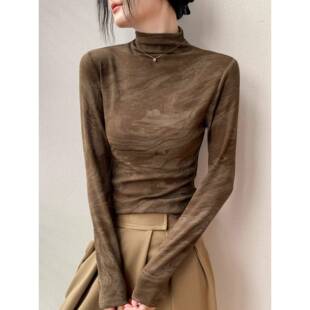 内搭打底衫 半高领扎染长袖 修身 新款 外穿上衣女1220w T恤女2025秋季