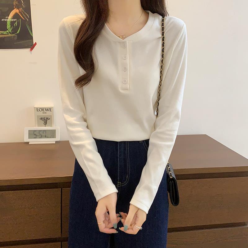 秋冬白色打底衫女新款半开领内搭别致修身显瘦长袖t恤上衣1211z