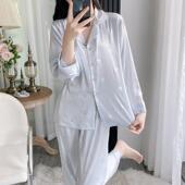 套装 新款 绸休闲蝴蝶家居0128z 长袖 长裤 高端春衬衫 睡衣女夏天薄款